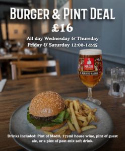Burget and a Pint deal for £16 special offer lunchtimes